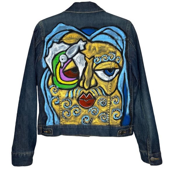 Theory Jackets & Blazers - Women's Theory Painted Art‎ Face Jean Jacket Size Medium Abstract